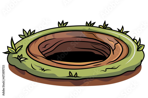 Rabbit hole cartoon style vector illustration, Warren opening, rabbit burrow, ground hole stock vector image, animal burrow