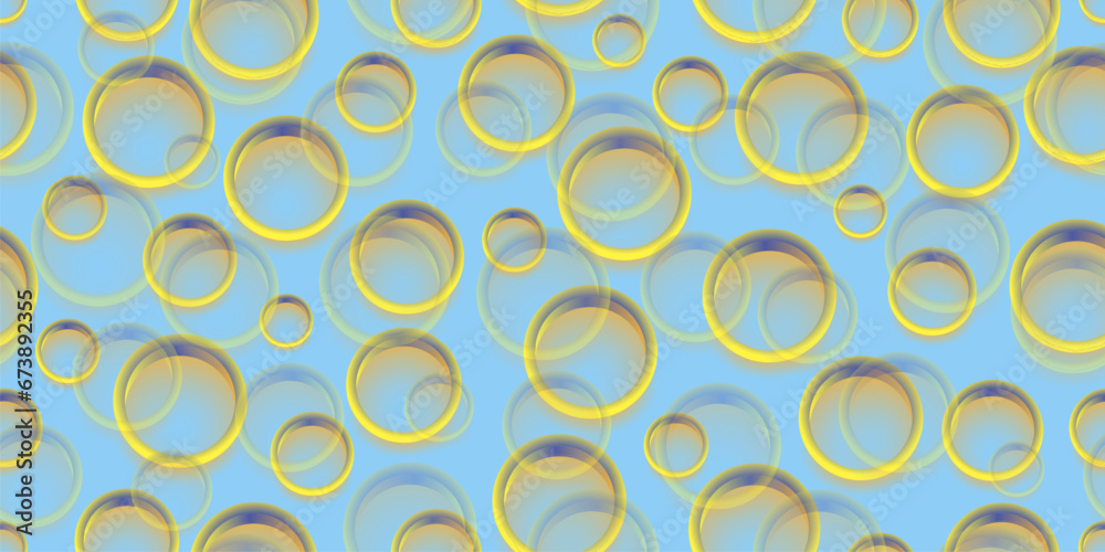 Glowing yellow rings on a blue background. Seamless background of scattered rings. Vector illustration Glowing yellow rings on a blue background. Seamless background of scattered rings. Vector illustration