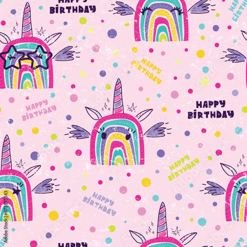 Colorful seamless patterns with unicorns in cartoon style for kids. vector illustration