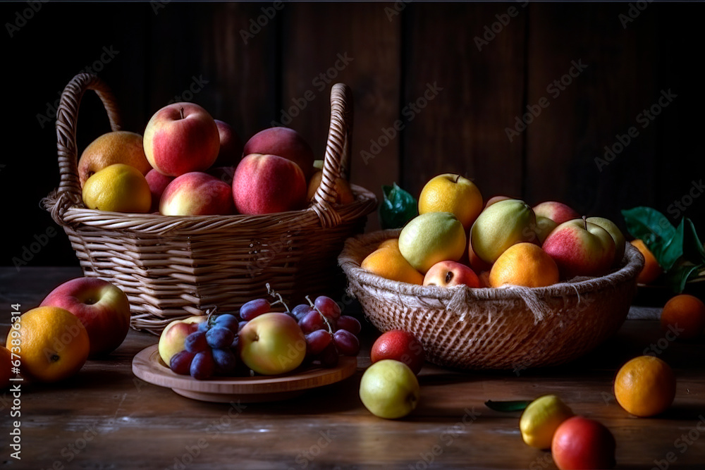 Basket with various fruits
