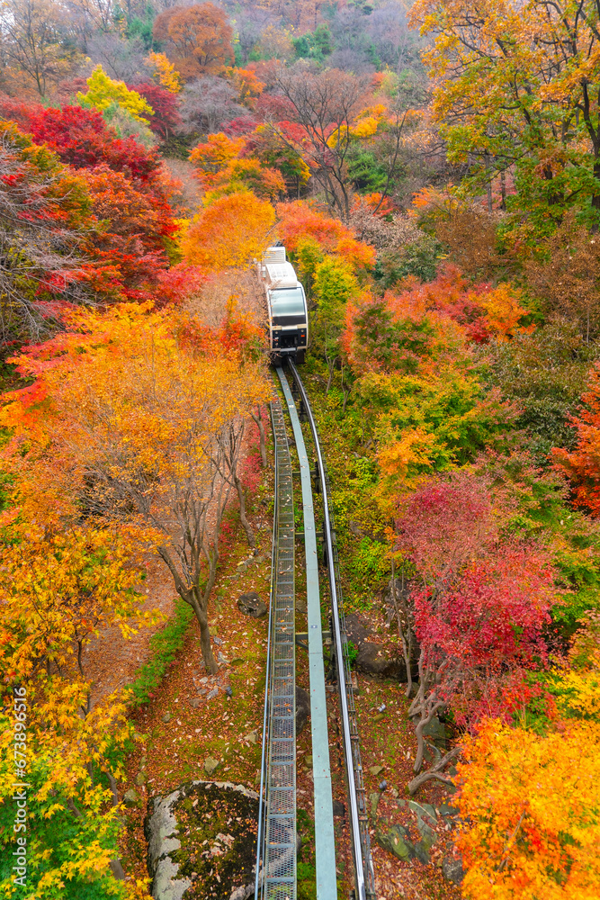 Korea Rides Gyeonggi-do,South Korea have Monorail is running in mountain autumn ...