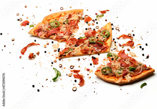 Pizza slice delicious on white background