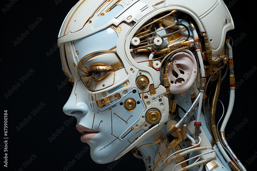 Fototapeta premium Generative AI picture of beautiful robotic human android future 3d robot invention