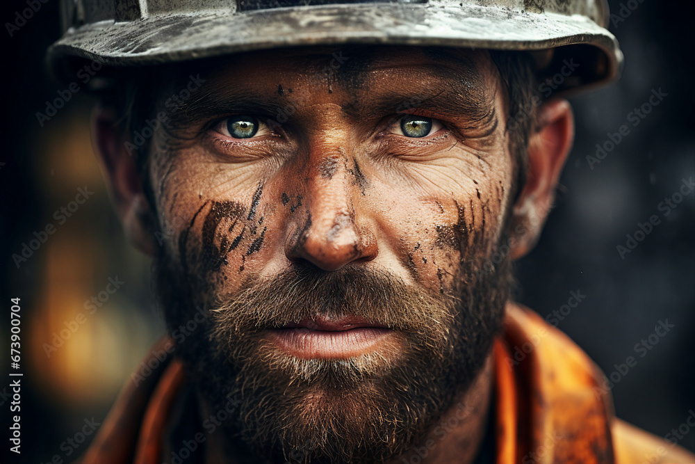 Generative ai technology portrait of mine worker wearing helmet extracting coal resources dirty face Generative ai technology portrait of mine worker wearing helmet extracting coal resources dirty face