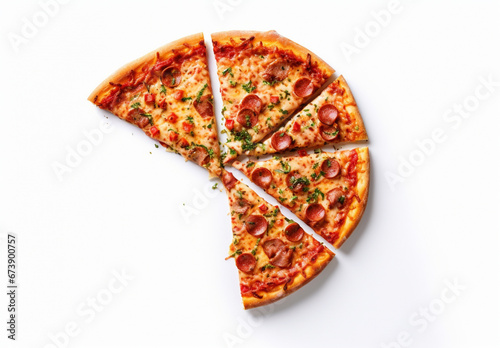 Pizza slice delicious on white background