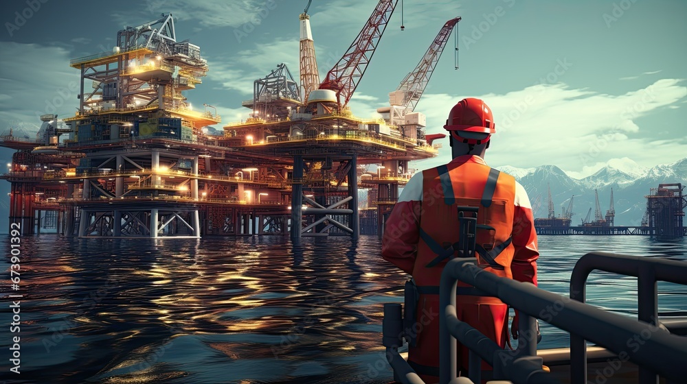offshore gas and wellshead remote platform - obrazy, fototapety, plakaty 