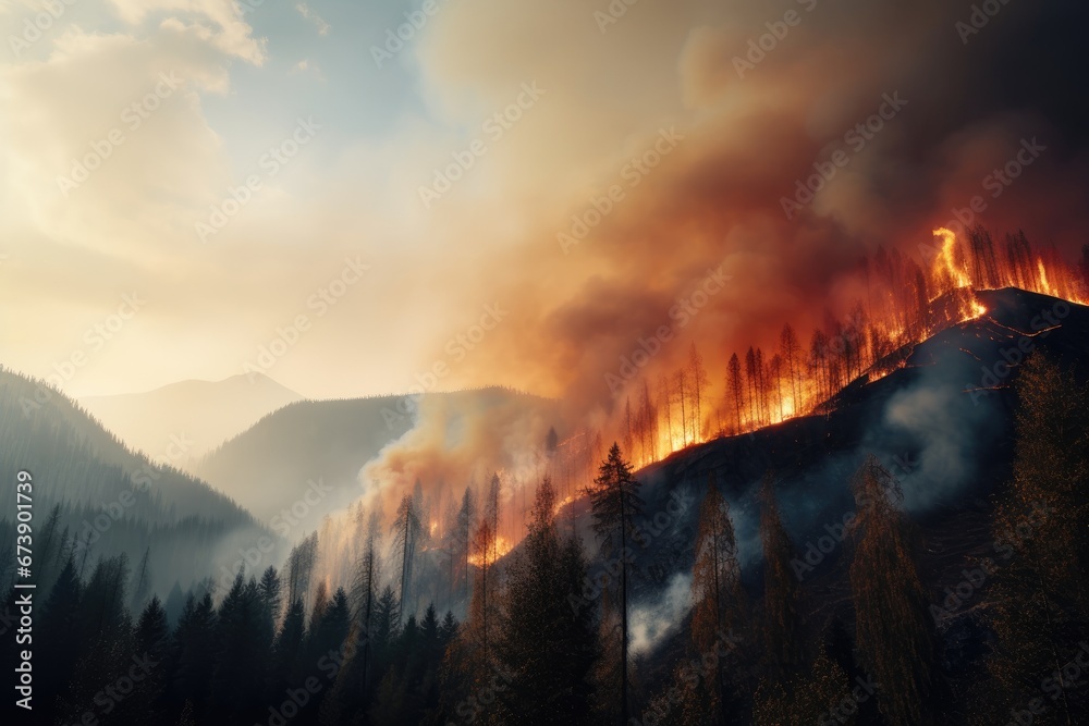 Fototapeta premium Forest fire in mountains
