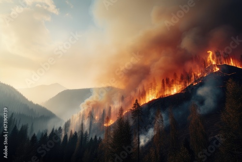 Forest fire in mountains