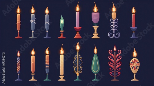 Flat Design Advent Candles Set for Festive Holiday Decorations Isolated Vector Illustration