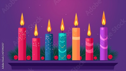 Flat Design Advent Candles Set for Festive Holiday Decorations Isolated Vector Illustration