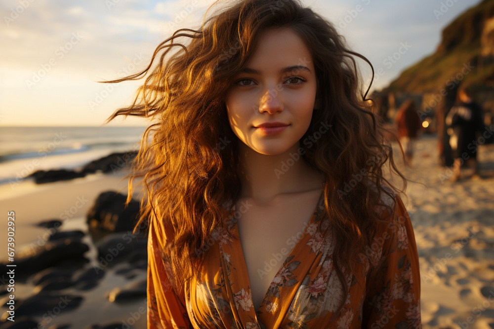 photography of a 18yo girl on the beach warm summer vibes made with AI