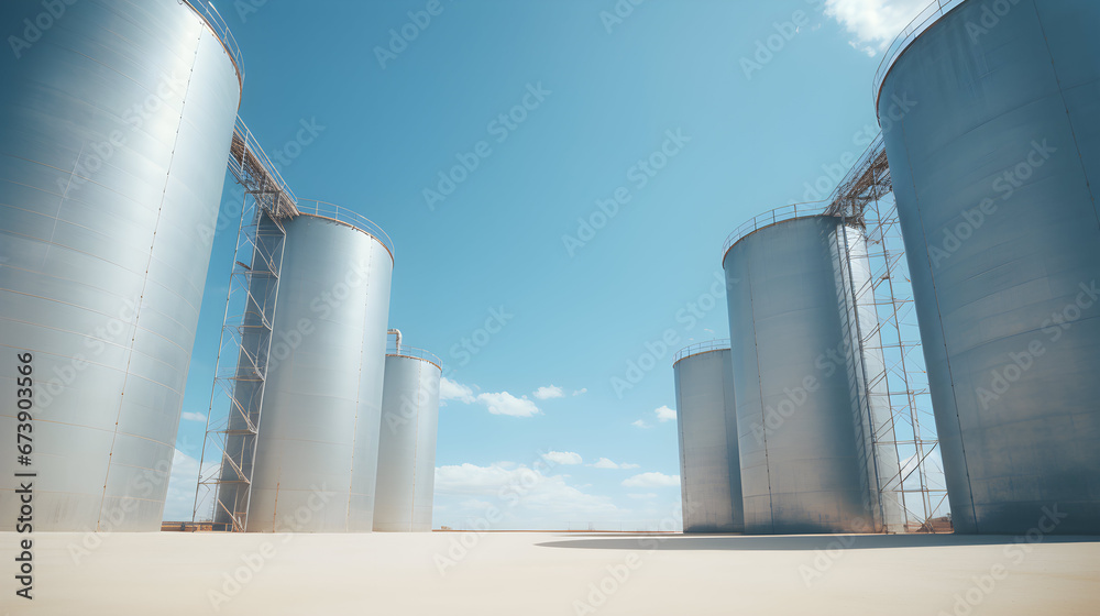 Fototapeta premium Silver oil tank in the blue sky background