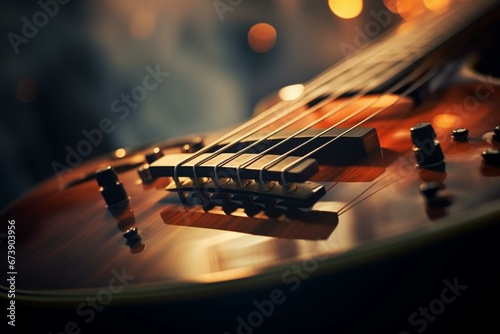 a detailed view of a stringed instrument with a blurry backdrop. Generative AI photo