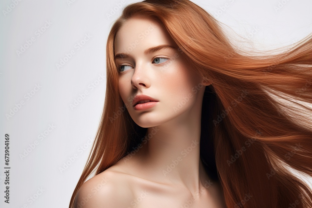 Fototapeta premium Young beautiful model with long straight hair