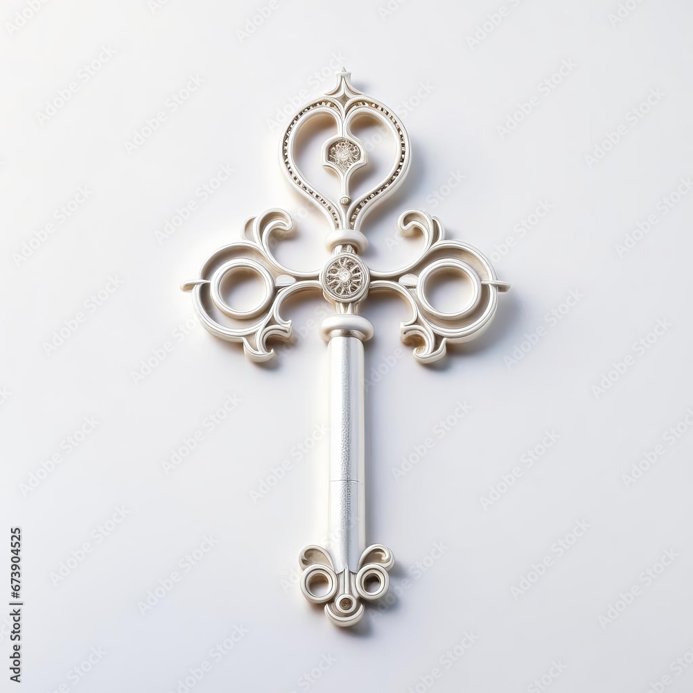 White forged key on a white background.