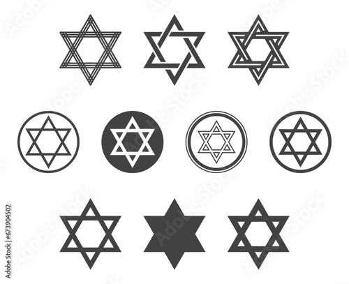 Shield Magen David Star vector set. Symbol of Israel. Black icon on white background. Flat design.