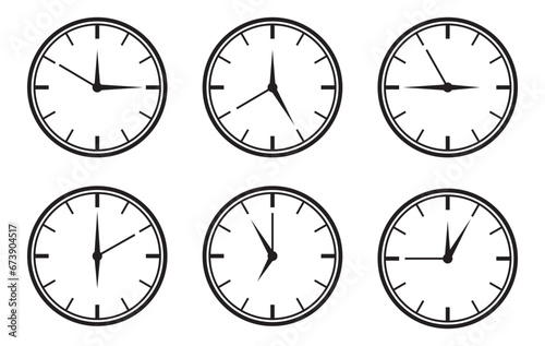 Set clock icon vector. Time line graphic design elements of clocks.