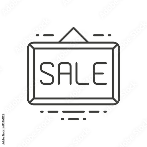 Sale hanged rectangle signboard real estate thin line art icon vector illustration