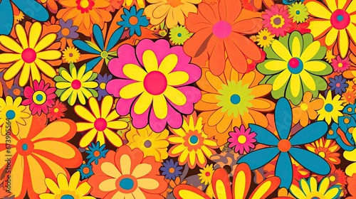 Abstract 70's Retro Groovy Flowers Background © Ai Expert