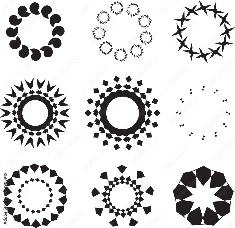 set of black and white circles vector design
