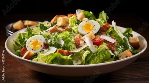 Caesar salad with green and eggs ai generated