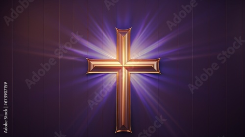 Golden Christian Cross on Liturgic Violet Purple: Spiritual Faith Background