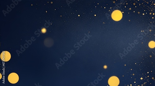 Golden lights shine particles bokey on navy blue background © Ummeya