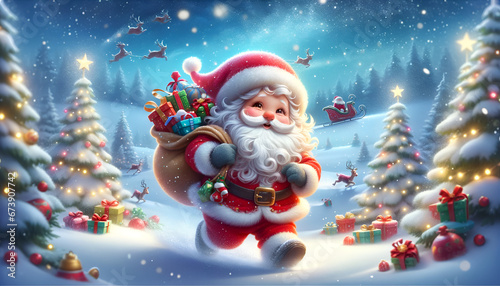 Jolly Santa Claus Delivering Christmas Joy in Snowy Night