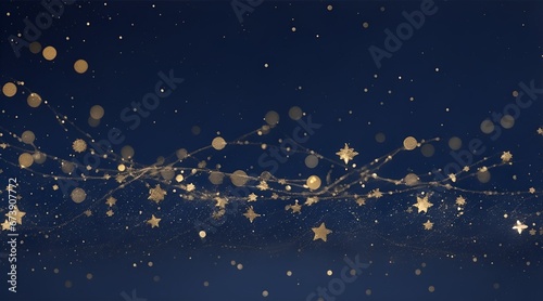 Golden lights shine particles bokey on navy blue background 