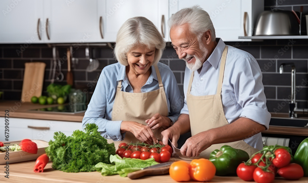 Happiness in the Kitchen, Elderly Couple Cooking Together