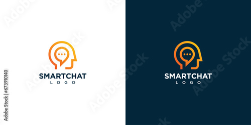 Smart Chat Talk Psychology Logo Design. Head Logo Vector Illustration.