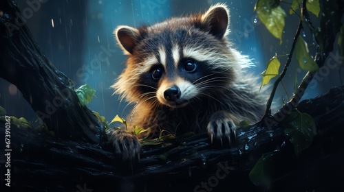 sad raccoon in the rain ai generated © Alena Shelkovnikova