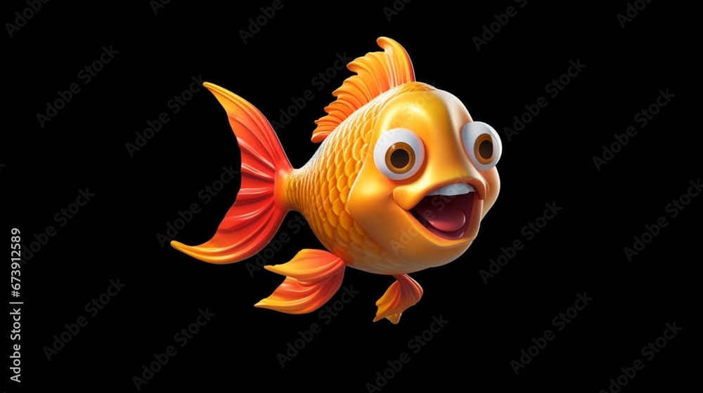 a 3d rendered goldfish mascot friendly smiling.Generative AI