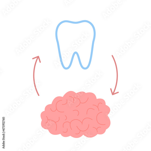 Connection of healthy teeth and brain. Relation health of human brain and tooth. Mental and chewing unity. Vector