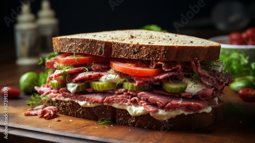 sandwich with ham and vegetables ai generated