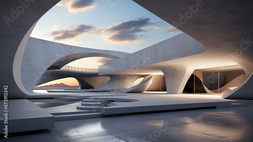 Modern architecture, empty open space interior. 3d render illustration. © D-Stock Photo