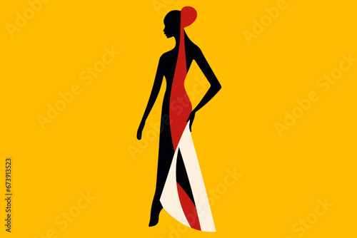 elegant black woman in tight red and white dress