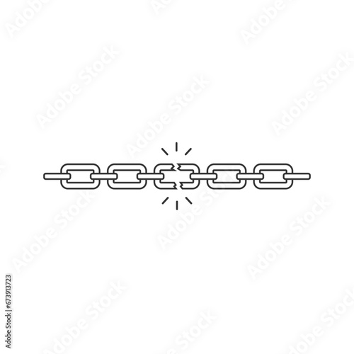 Broken chain like bad connection line icon. concept of end of relationship or slavery and jail or prison break. Graphic lock and unlock lineart design element isolated flat sign