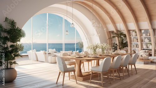 beautiful luxury interior with large windows and chairs © Aram
