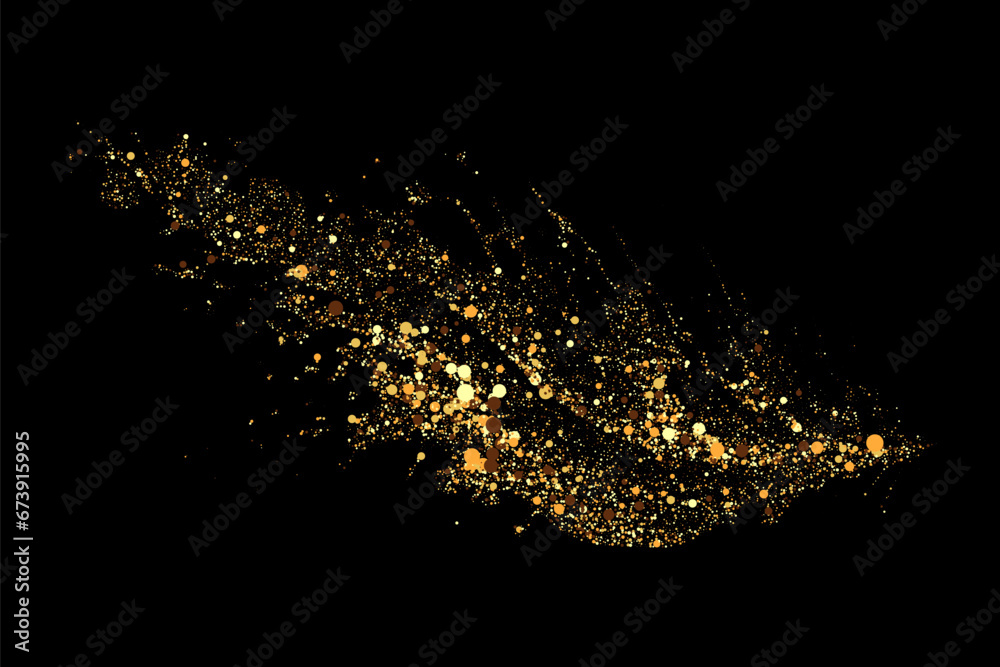 Gold glitter texture on a black background. Abstract gold colored particles, glitter confetti flow. Festive background. Gold glitter texture on a black background. Abstract gold colored particles, glitter confetti flow. Festive background.