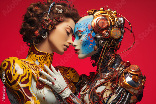Love between human woman and female robot
 photo