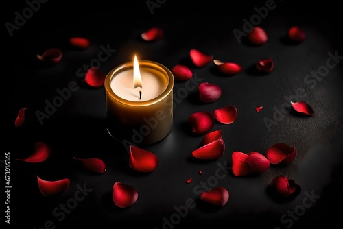 soy candle with re petals isolated on dark 