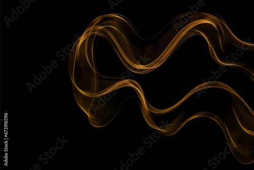 Transparent abstract golden waves. Gold lines design element with glitter effect on black background.