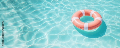 A pink rubber ring floats in a blue pond. photo