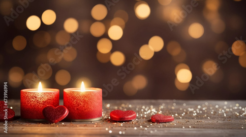 copy space  stockphoto  romantic background for valentine  some burning candles. Background design for invitation card  greeting card for valentine   s day. Valentines day. Copy space available.