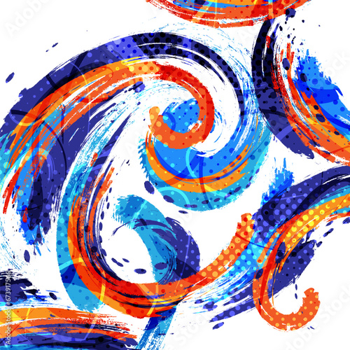 Abstract and Colorful Brush Background. Blue and Orange Grunge Background. Sport Banner. Brush Stroke Illustration. Scratch and Texture Elements For Design