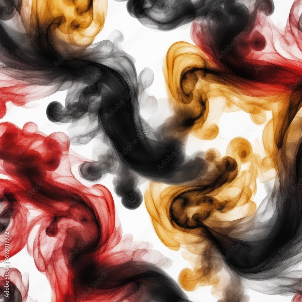 Colored smoke on a white background. Red, Black, Yellow, White