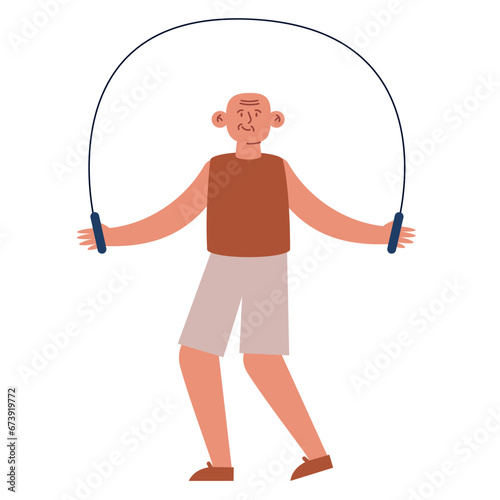 old person active jumping rope