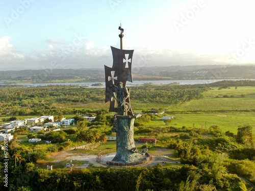 Scenic image of the Statue of Columbus, surrounded by lush green vegetation in Arecibo, Puerto Rico photo
