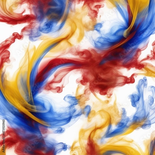 Colored smoke on a white background. Blue  Red  Yellow  White